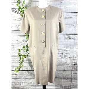 Vintage Evan Picone Dress size 8 Tan Stone Flax Shift Ocean Beach Shell Buttons